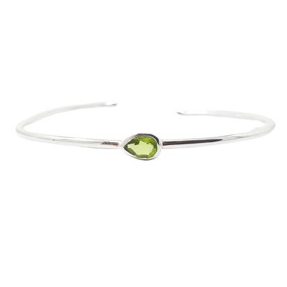 Green Minimalist Sterling Silver Peridot August Birthstone Bangle Bracelet