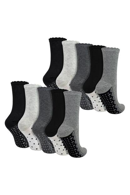 Multi 10 Pairs Ladies Lace Effect Footbed Socks - Soft Cotton Rich Everyday Socks