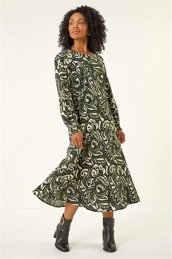 Petite Printed Shirred Midi Dress 14749308