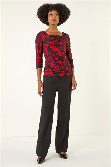Printed Cowl Neck Stretch Top 19469778