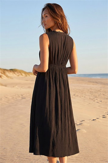 Lace Trim V-Neck Midi Dress 14888908
