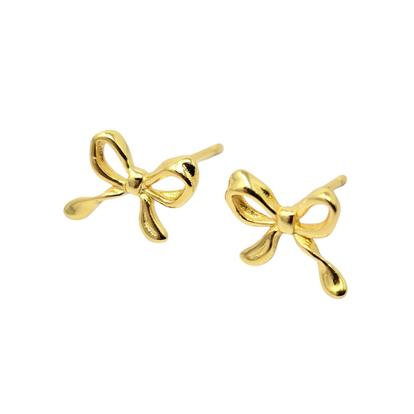 Metallic Cute Bow Tie Bowknot Gold Plated Everyday Stud Earrings