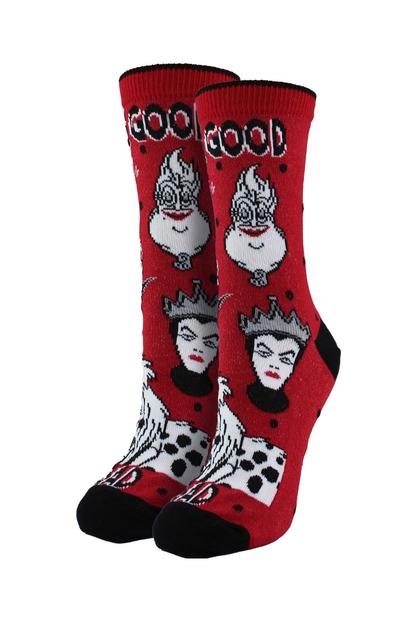 Red Ladies Disney Villains Socks | Novelty Dress Socks | Disney Gifts For Her