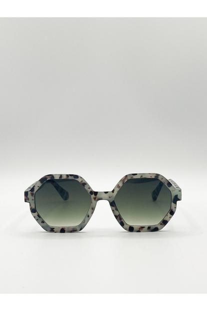 Grey Pale Grey Tortoiseshell Oversized Hexagon Sunglasses