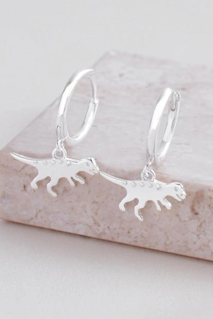 Metallic Sterling Silver T-Rex Hoops