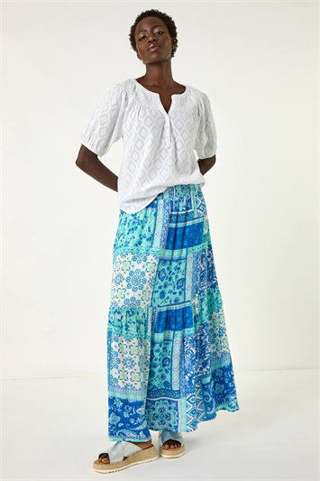 Patchwork Shimmer Tiered Maxi Skirt 17061845