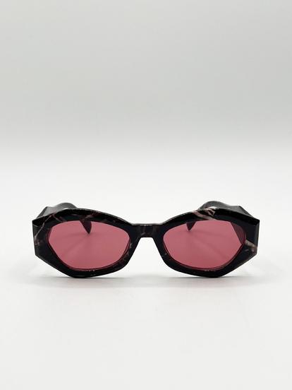 Red Retro Polygonal Cat-Eye Sunglasses In Red