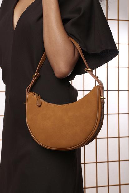 White Pebble Modern Half Moon Shoulder Bag