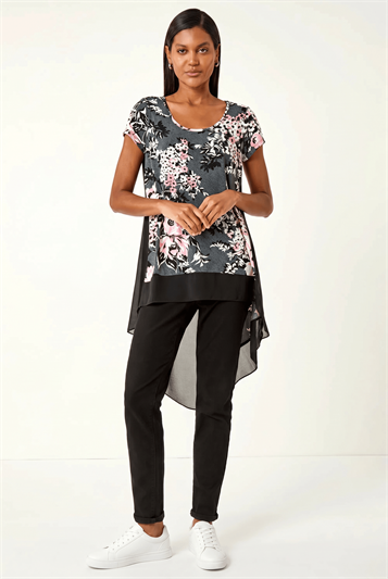 Grey Floral Puff Print Stretch Shirt