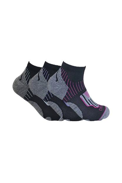 Black 3 Pack Ladies Anti Sweat Ankle Sports Socks With Heel Padding