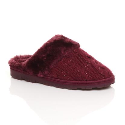 Purple Glitter Knitted Mules Slippers