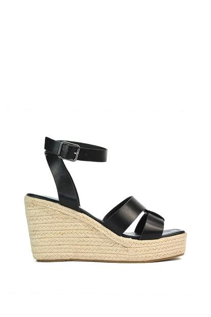 Black 'Kala' Espadrille Strappy Platform Wedge Heel Sandals With Ankle Strap
