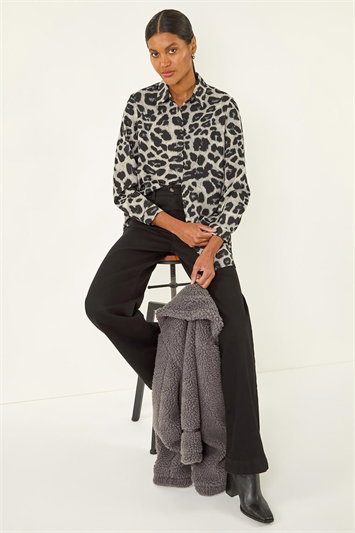 Grey Animal Print Buttoned Shirt