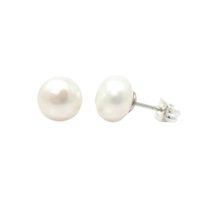 Metallic Handpicked Freshwater Silver Pearl Stud Earrings