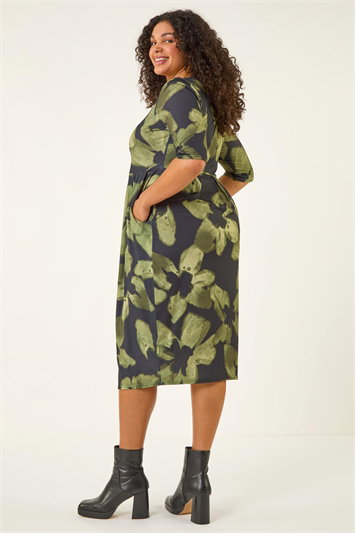 Curve Floral Print Pocket Stretch Dress 14801734
