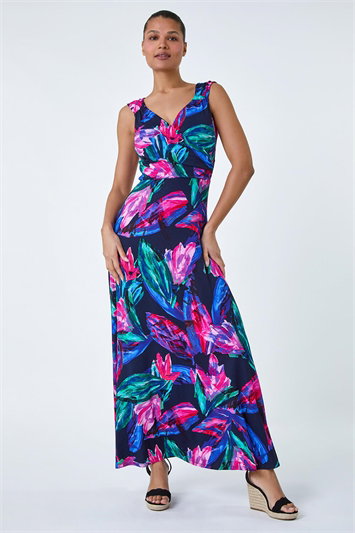 Tropical Floral Print Wrap Maxi Dress 14558432