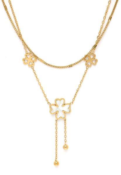 Metallic Diva Double Layered Floral Tassel Chain Necklace