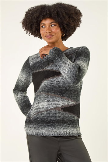 Black Colour Block Knit Jumper