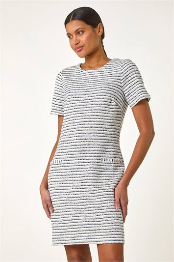 White Textured Stretch Shift Dress