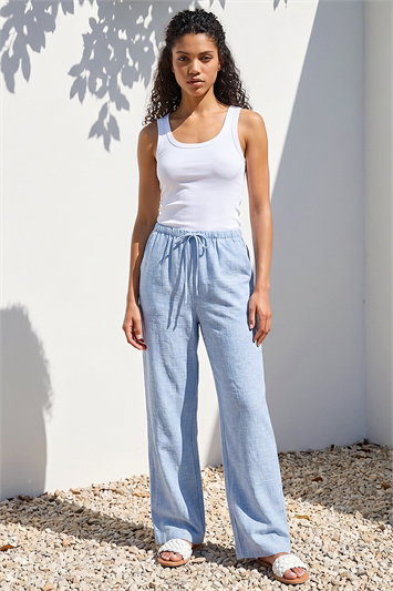 Blue Petite Wide Leg Trouser