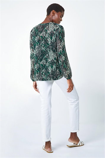 Animal Print Button Up Front V-Neck Blouse 20145134