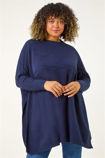 Curve High Neck Cable Knit Poncho 16125354