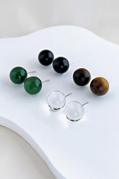 Black Glass Ball Stud Earrings 12Mm