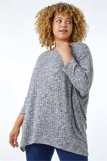 Grey Curve Ribbed Stretch Jersey Top