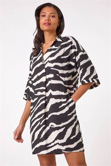 Black Zebra Print Shirt Dress