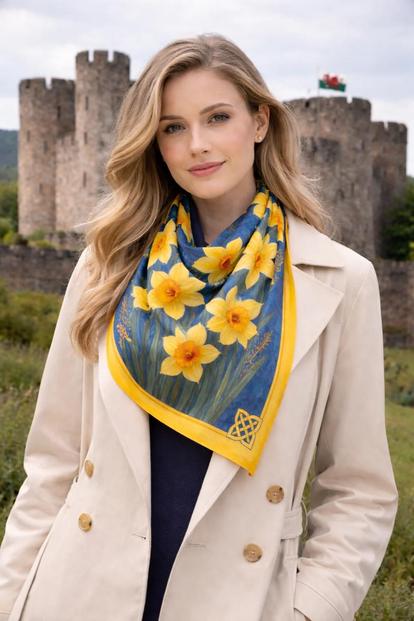 Multi The Silk Inspiration Collection - Daffodils Small Classic Neck Scarf