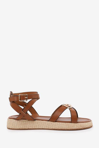 Brown 'Sofia' Cross Over Buckle Strap Sandals