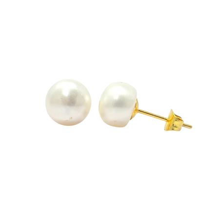 Metallic Handpicked Freshwater Gold Plated Pearl Stud Earrings