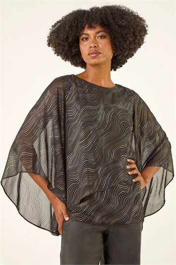 Black Wavy Spot Foil Overlay Top