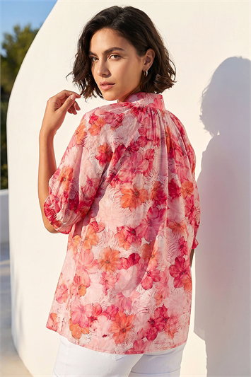Floral Print Button Up Detail Blouse 10208722