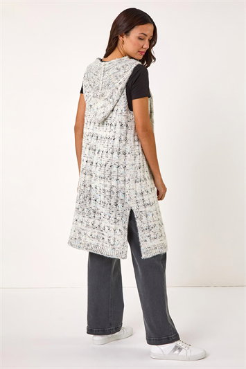 Grey Textured Fluffy Knit Hooded Gilet
