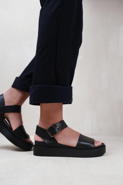 Black 'Phoenix' Wide Fit Flat Sandals With Strap