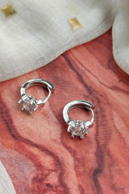 Metallic The Colourful Aura Sterling Silver Small Zircon Huggie Hoop Earrings