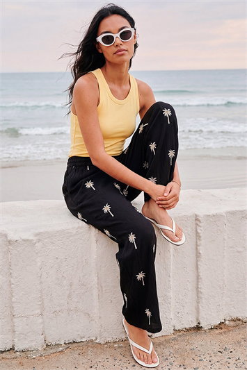Black Sequin Palm Tree Trouser