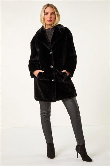 Petite Longline Pocket Faux Fur Coat 12032708