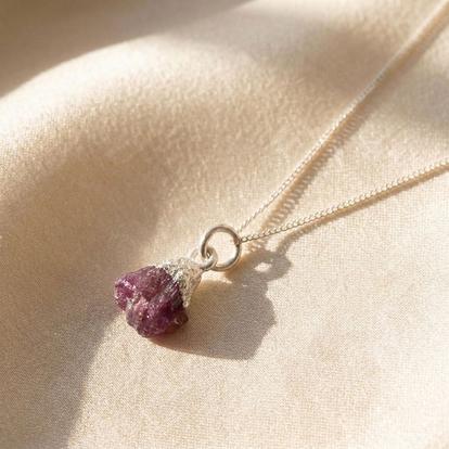 Metallic Raw Ruby Sterling Silver July Birthstone Necklace