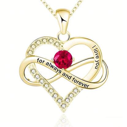 Metallic Ruby Gemstone Heart Romantic Love Gold Plated Necklace
