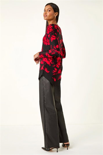 Floral Jacquard Chiffon Hem Top 19423778