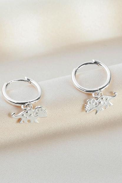 Metallic Sterling Silver Triceratops Hoops