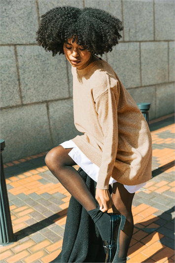Cream Mock Shirt Knitted Dress