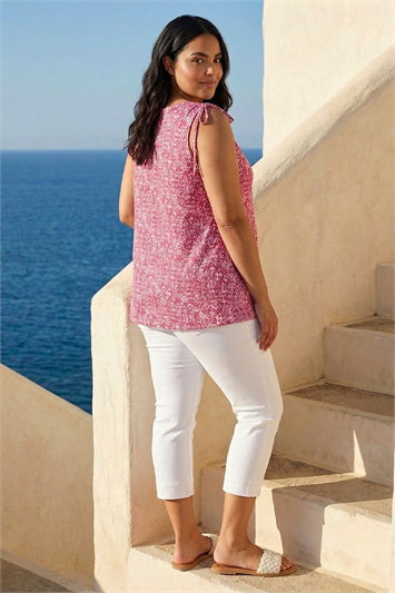 Curve Printed Ruched Shoulder Vest Top 19502772