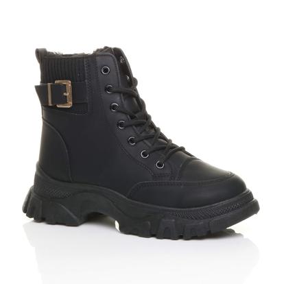 Black Low Heel Chunky Flatform Ankle Boots