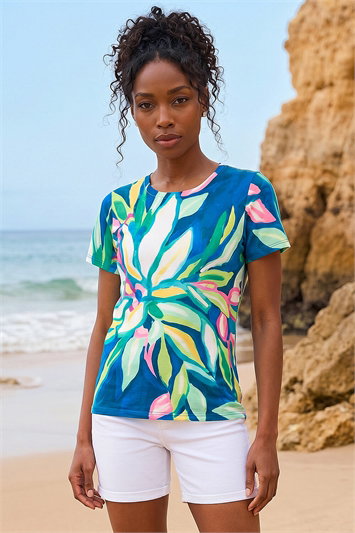 Green Floral Print Stretch Top