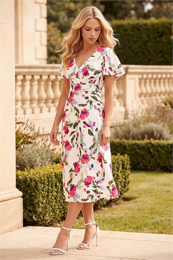 Petite Floral V-Neck Midi Dress 14880238