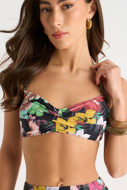 Multi Gini London Multi Tropical Floral Twist Front Bikini Top