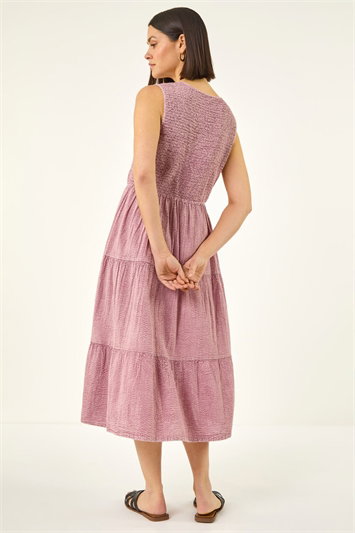 Shirred Textured Smock Midi Dress 14842479